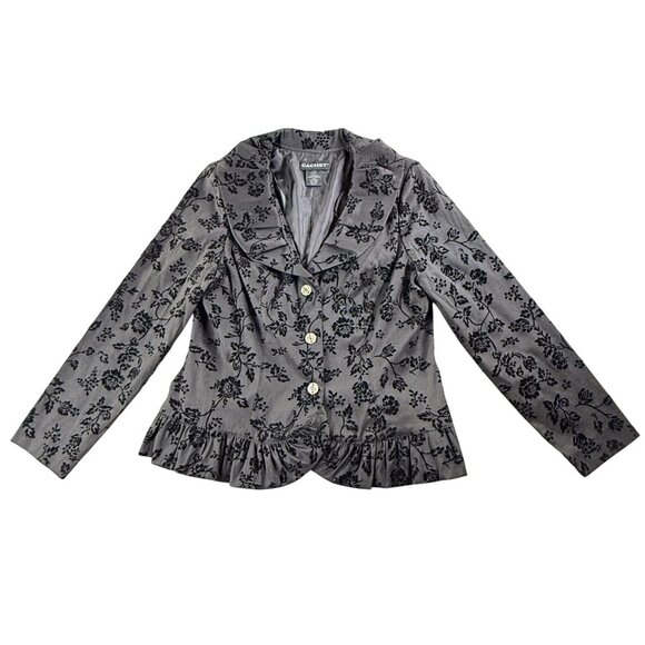 Cachet Blazer Jacket Womens 16 Velvet Floral Ruffle Trim Button Up Formal Dressy - Picture 1 of 16